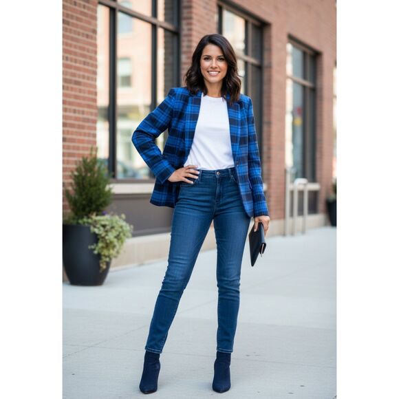 Merona Blue Plaid Flannel Tailored Fit  Blazer - Picture 10 of 13